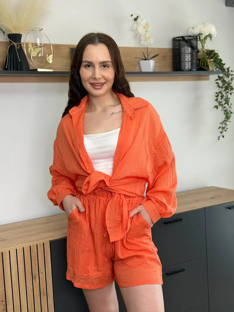 Костюм жіночий літній із жатого батиста Fashion 2610 20577 оранжевий - фото 3