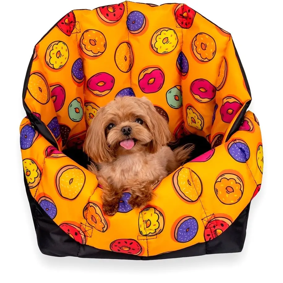 Сумка-переноска для кошек и собак Barksi в автомобиль размер L 38х30х39 см пончики черная - фото 6