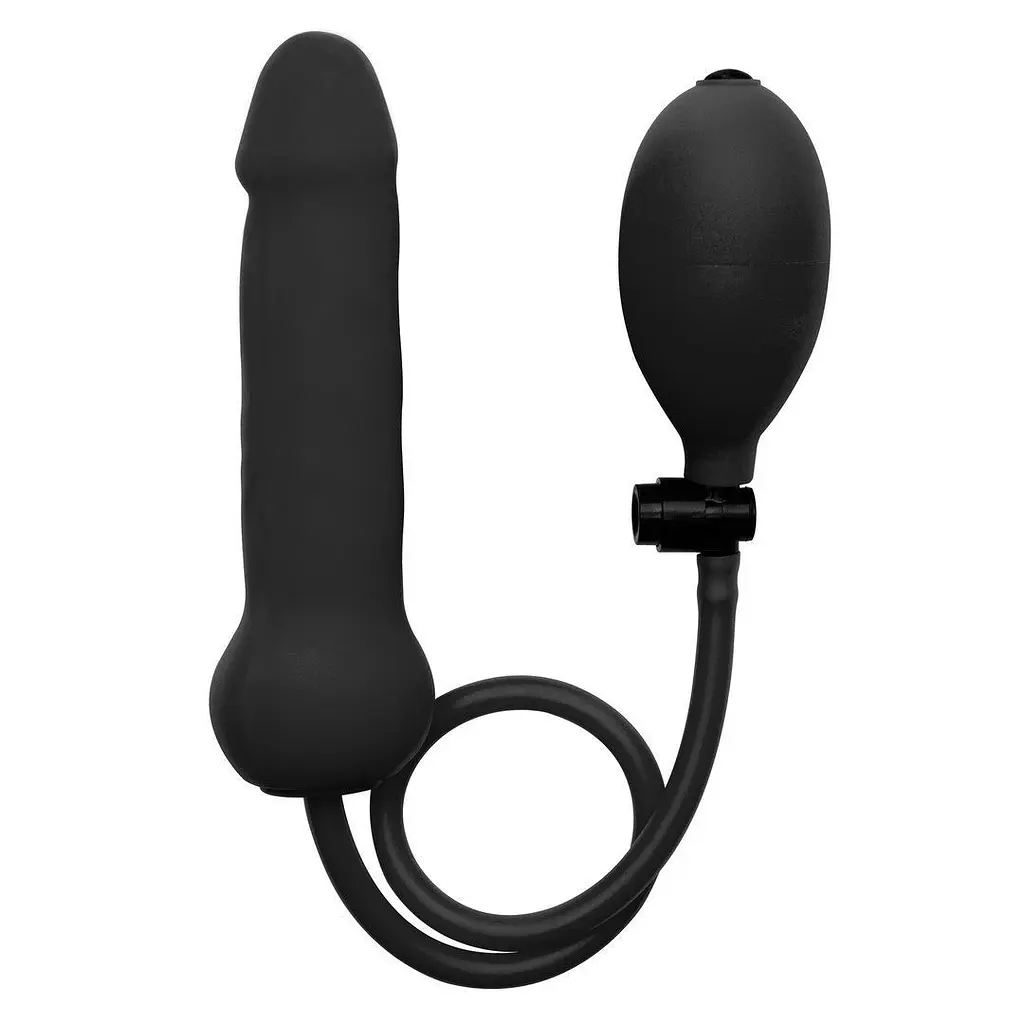 Анальна пробка Ouch! Inflatable Silicone Dong, 15.7 см (чорний) - фото 2