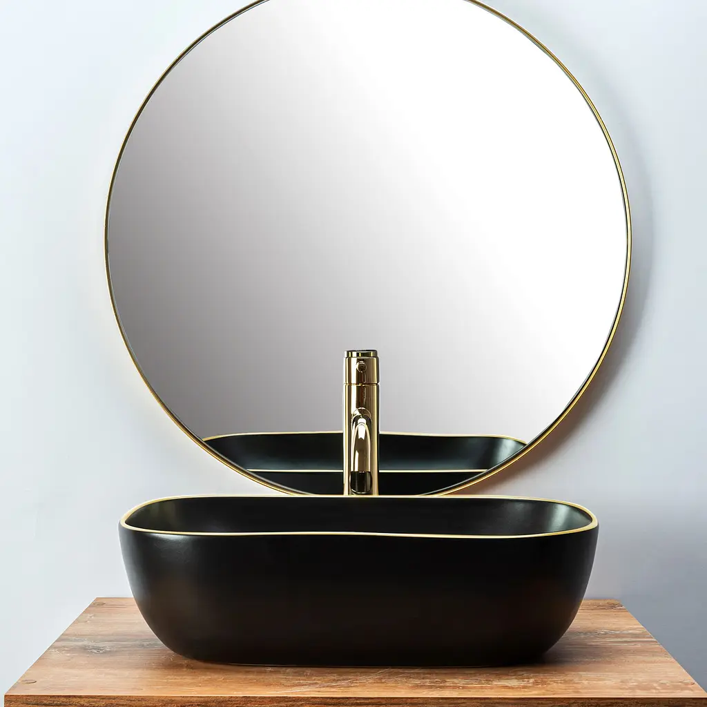 Умивальник Rea Belinda black mat T gold edge накладний REA-U9659, Чорний матовий - фото 4