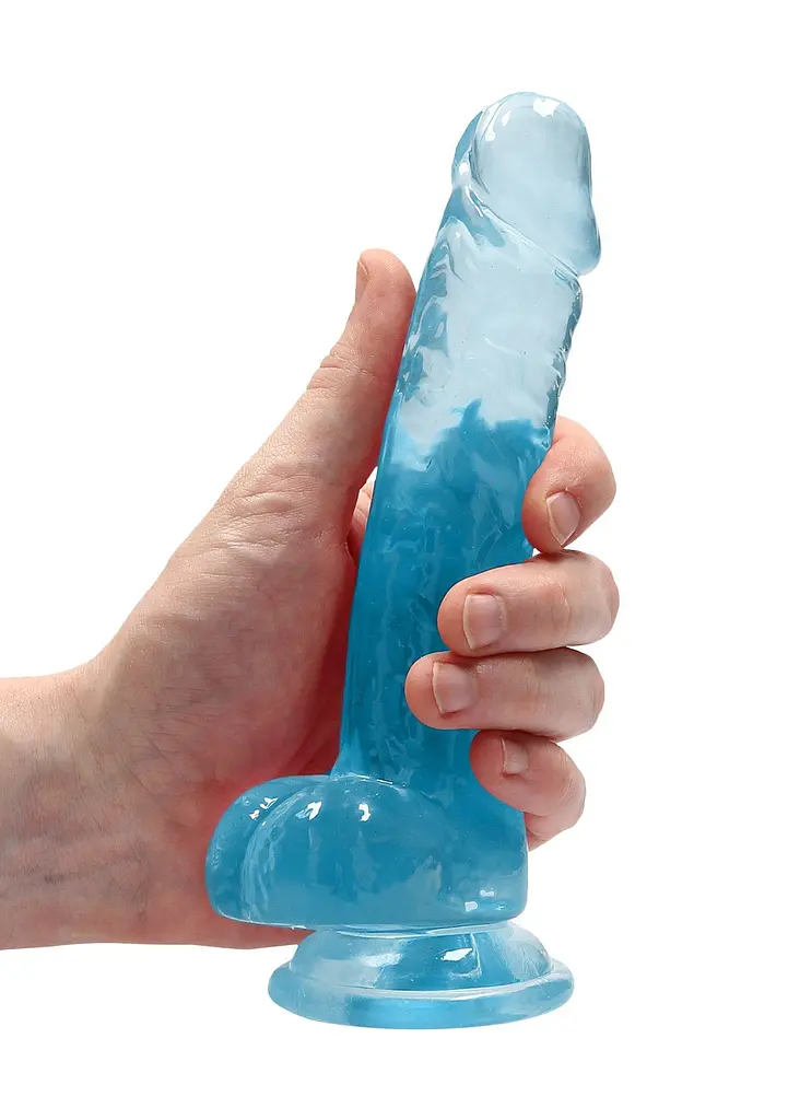 Фалоімітатор RealRock Crystal Clear 7” 19 см (блакитний) - фото 4