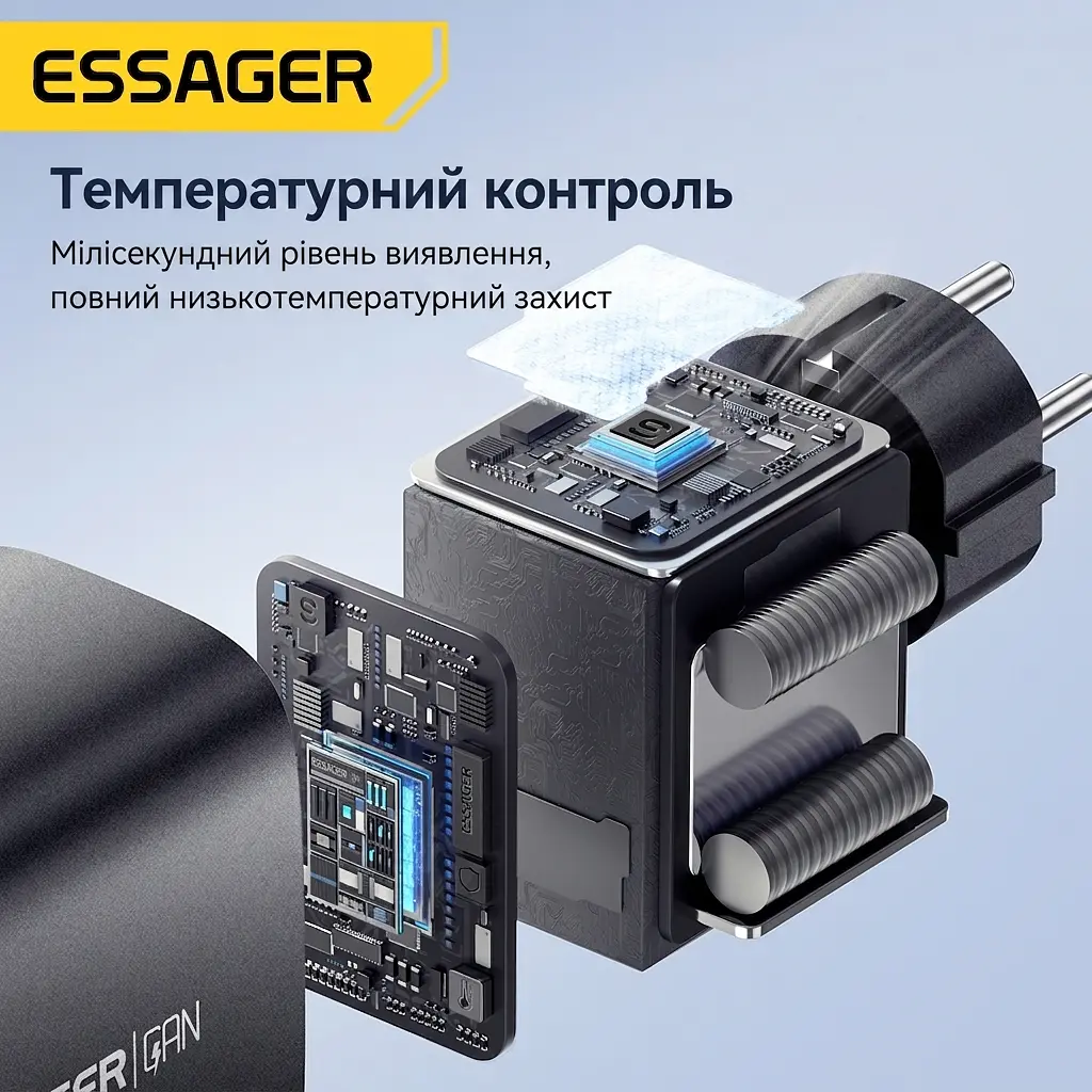 Зарядний пристрій Essager GaN 65W, 2 x USB-C+USB-A (ES-X57), EU, чорний - фото 7