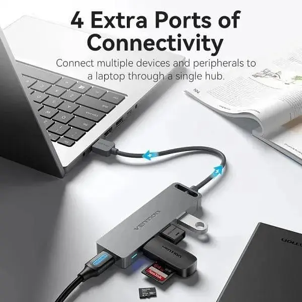 Хаб USB 3.0 - 4xUSB-A 3.0, 5Gbps, Black Vention - фото 7