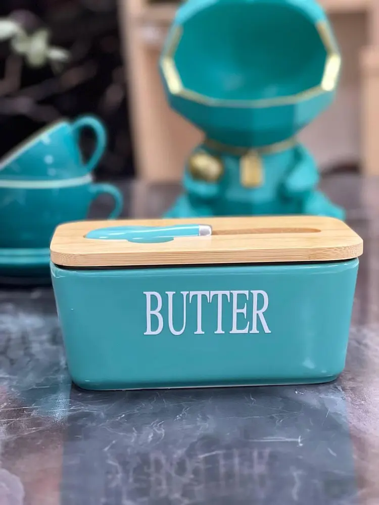 Маслянка з ножем "Butter" блакитна, 17,5x10,5x8 см
