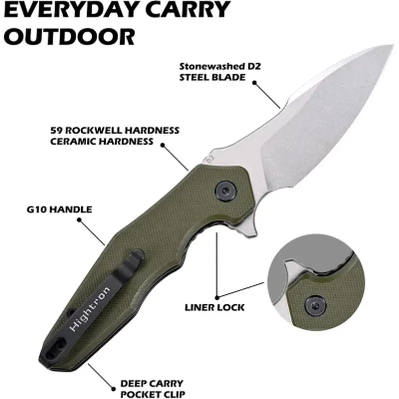 Ніж Hightron Mini Ventura, D2, G10, зелений, сталевий stonewash клинок (HK05GRNS) - фото 12