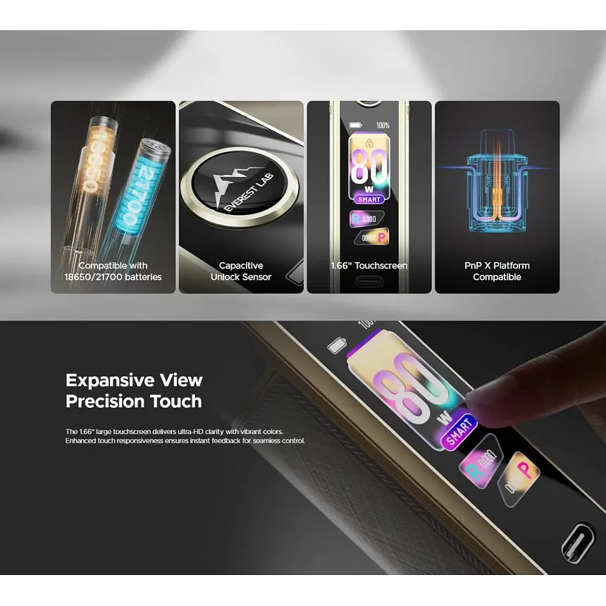 Под-система VooPoo Drag X3 80W Pod with PnP X Cartridge DTL 5 мл електронна сигарета Kit Gray Metal (18815) - фото 2