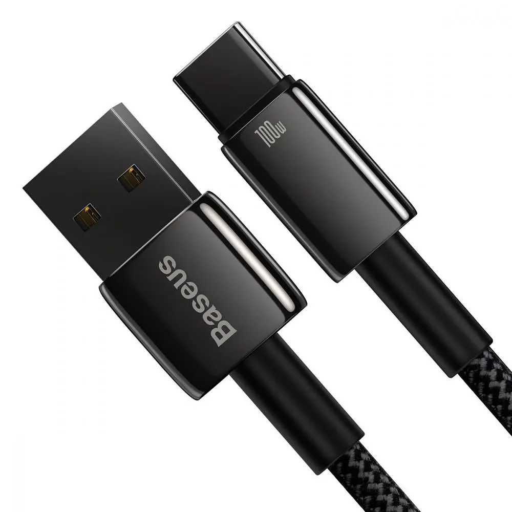 Кабель Baseus Tungsten Gold Fast Charging Data Cable USB to Type-C 100W 1m Black (CAWJ000001) - фото 3