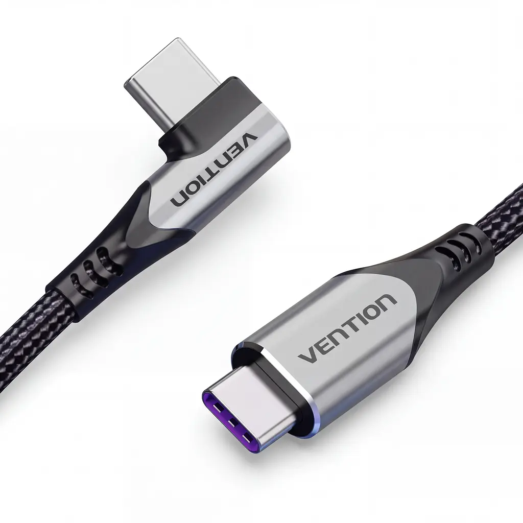 Кабель Vention TAKHD USB-C - USB-C кутовий 90° PD 100 Вт 0,5 м сірий (TAKHD)