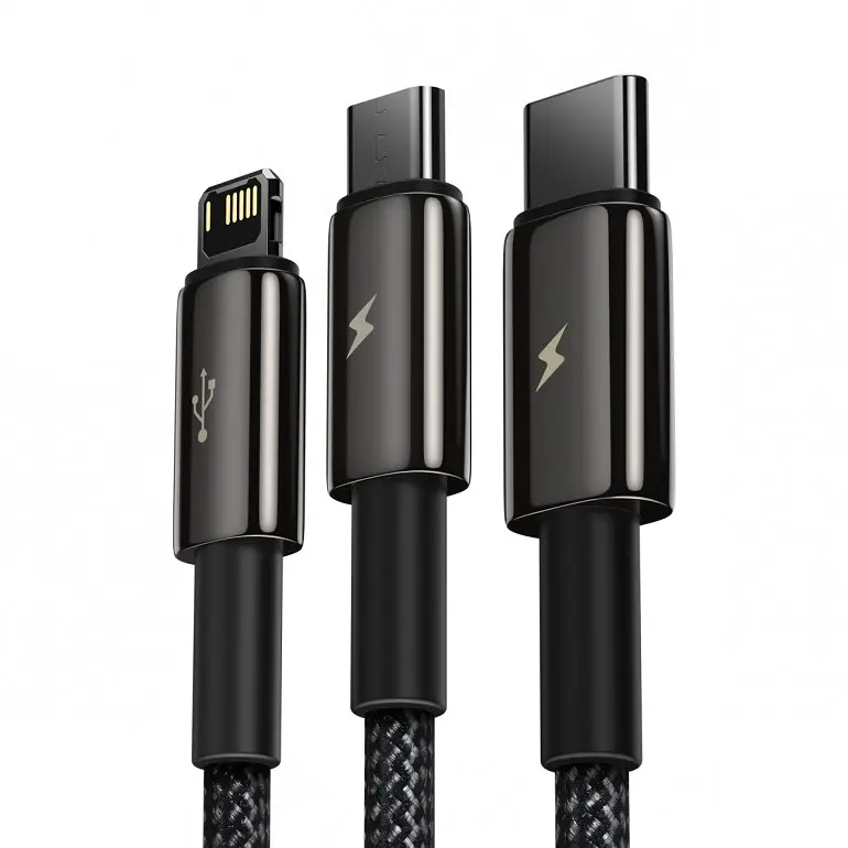 Кабель Baseus Tungsten Gold Cable USB to Type-C/Lightning/MicroUSB 3.5A 1.5m CAMLTWJ-01 Black - фото 2