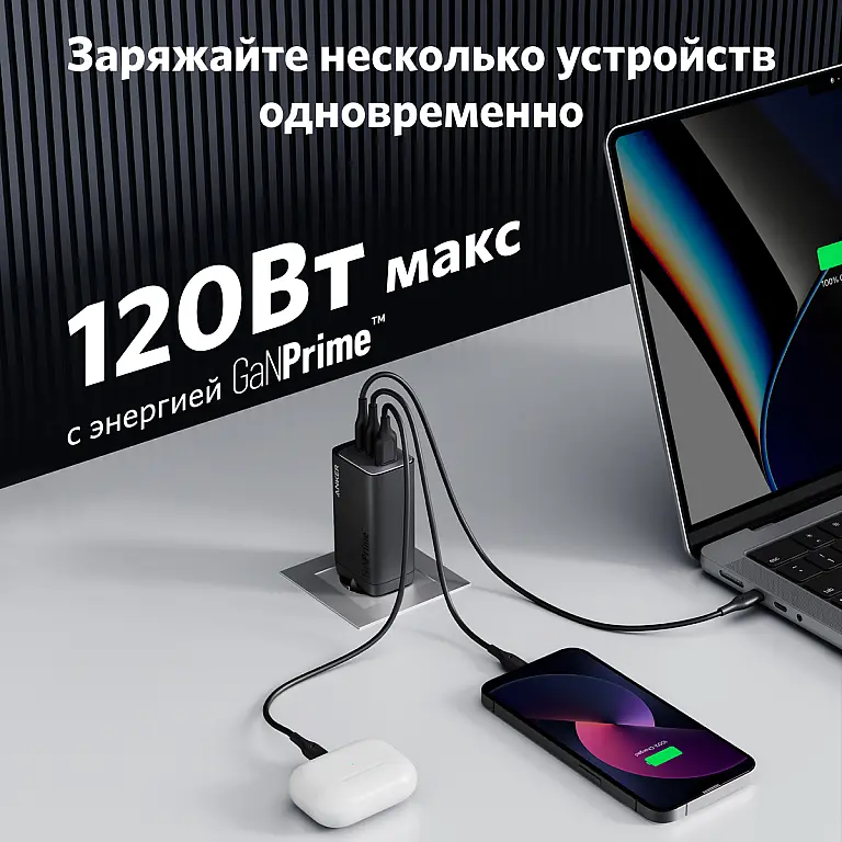Блок питания зарядный адаптер на 3 порта Anker 737 A2148 120W - фото 2