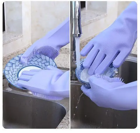 Рукавички силіконові багатофункціональні Gloves for washing dishes Blue (do043) - фото 5