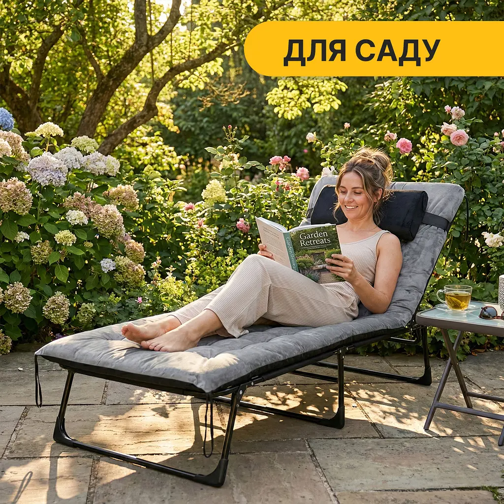 Розкладне ліжко (розкладачка) з оксамитовим матрацом і подушкою LEOBRO Grey (LB-FB-A3-GRY) - фото 5