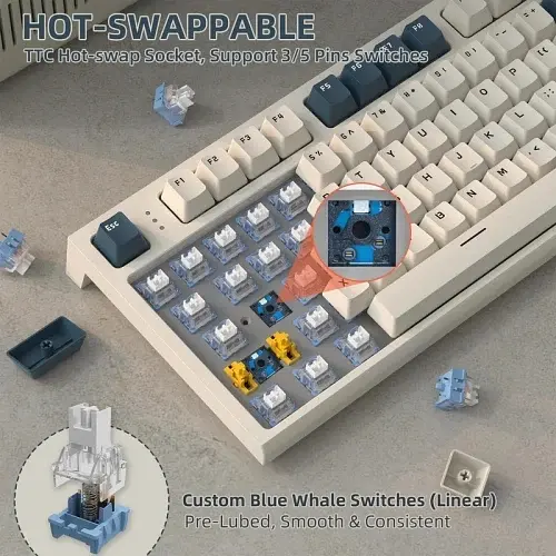 Клавіатура бездротова K86, Retro Blue, Bluetooth 5.0 / 2.4GHz USB / Type-C, механічна ( Attack Shark teh0028288 - фото 5