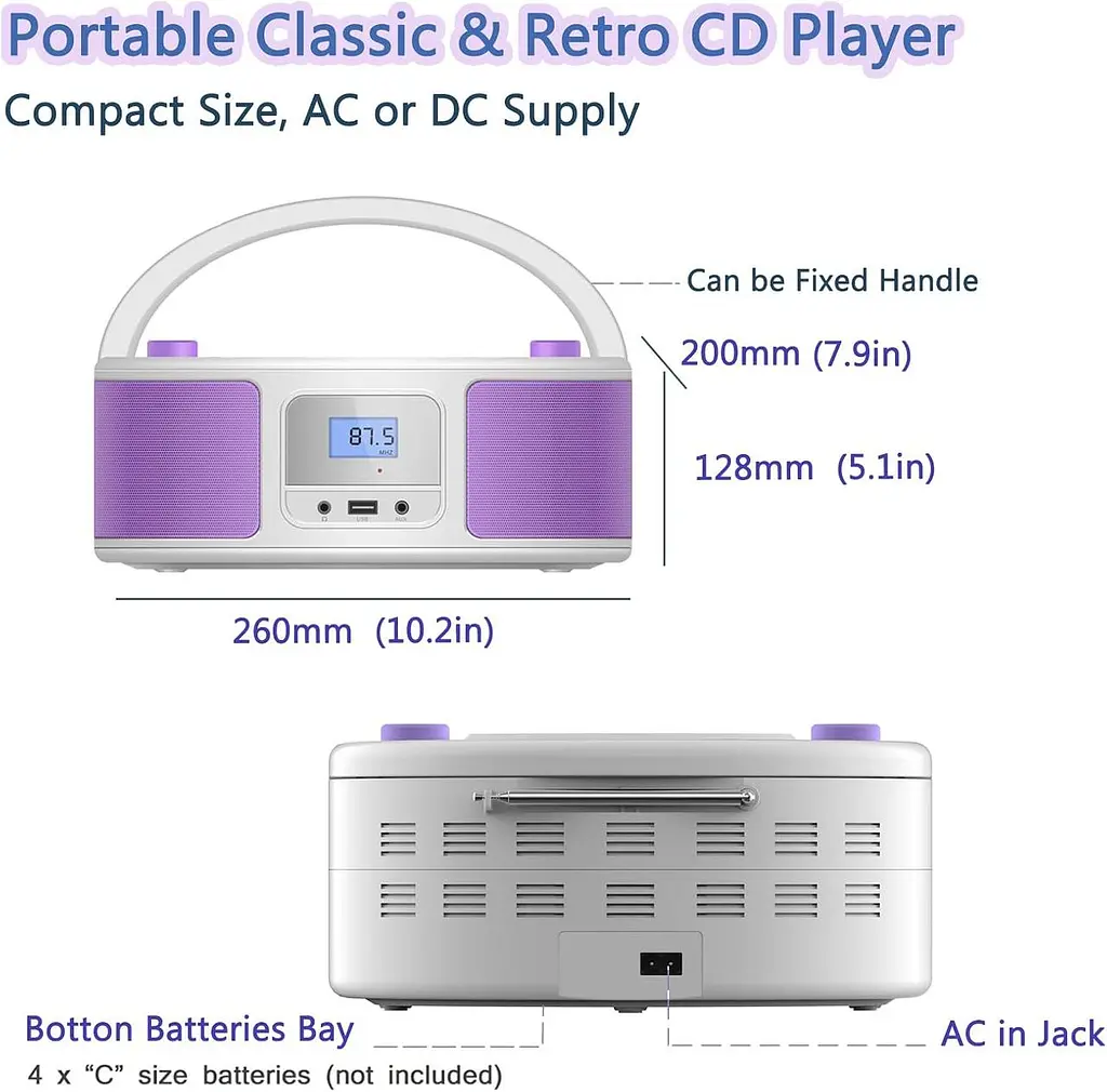 Дитячий портативний CD-плеєр WISCENT з Bluetooth, FM, USB та навушниками - фото 2