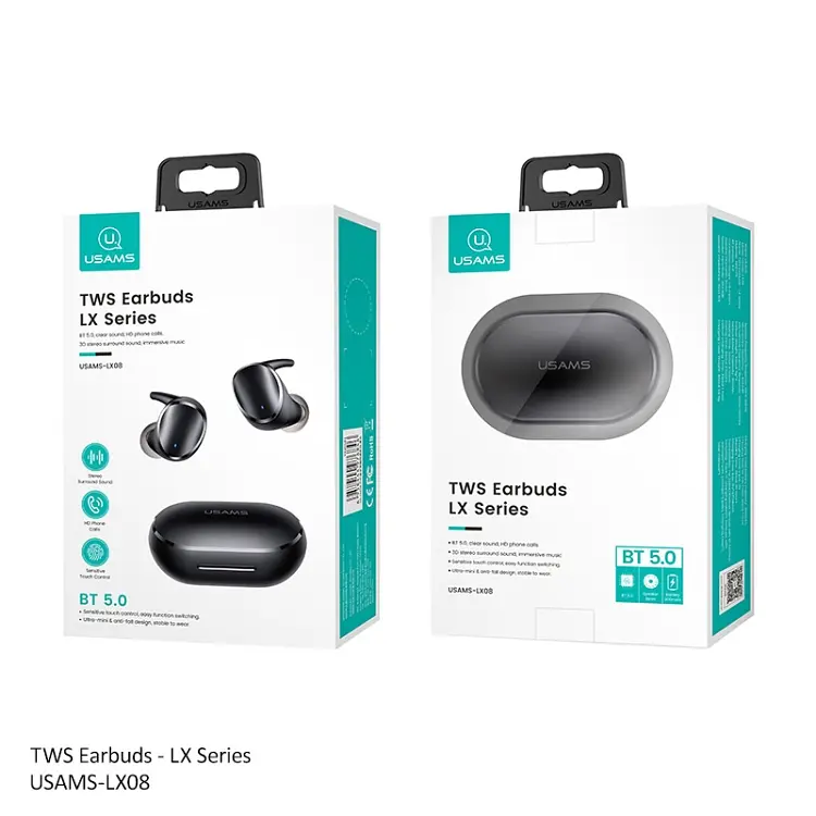 Навушники Bluetooth Usams TWS Earbuds LX08 | BT5.0, 30/300mAh, 4h | black - фото 3