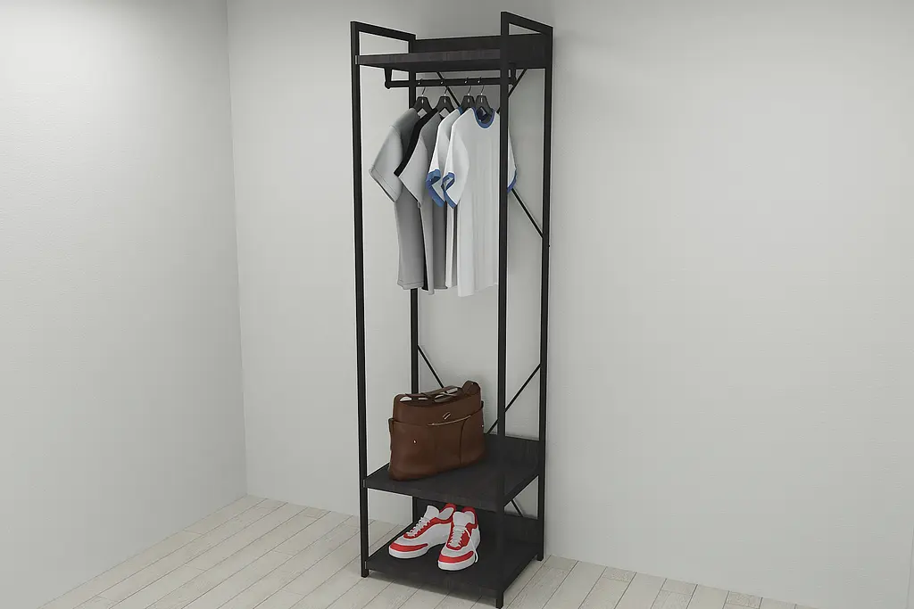 Шафа Гардероб Уні секція 1 серії Конект Ferrum-decor 220x60x50см Чорний метал ДСП Венге Магія 32 мм (FRD-104500) - фото 9