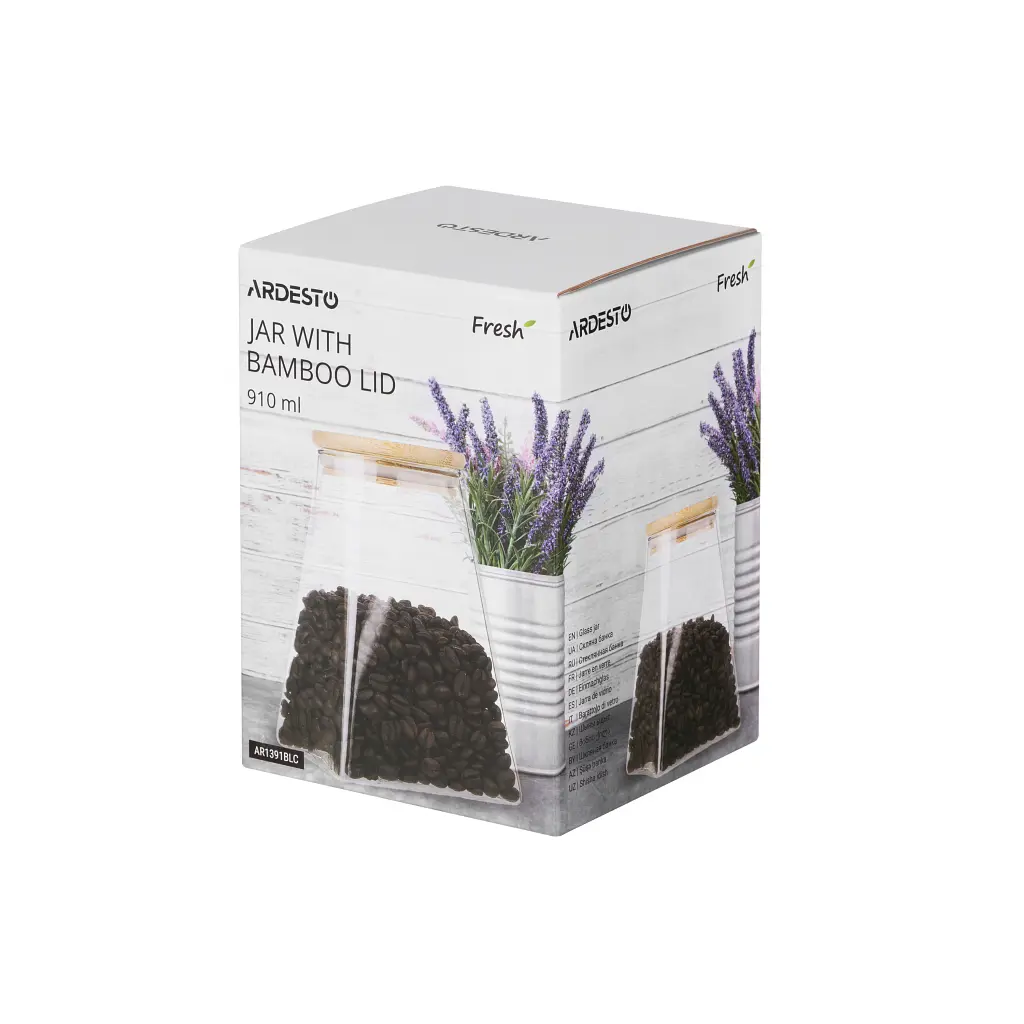 Ємність для сипучих продуктів ARDESTO Fresh конус, скло, бамбук 910 мл (AR1391BLC) - фото 2