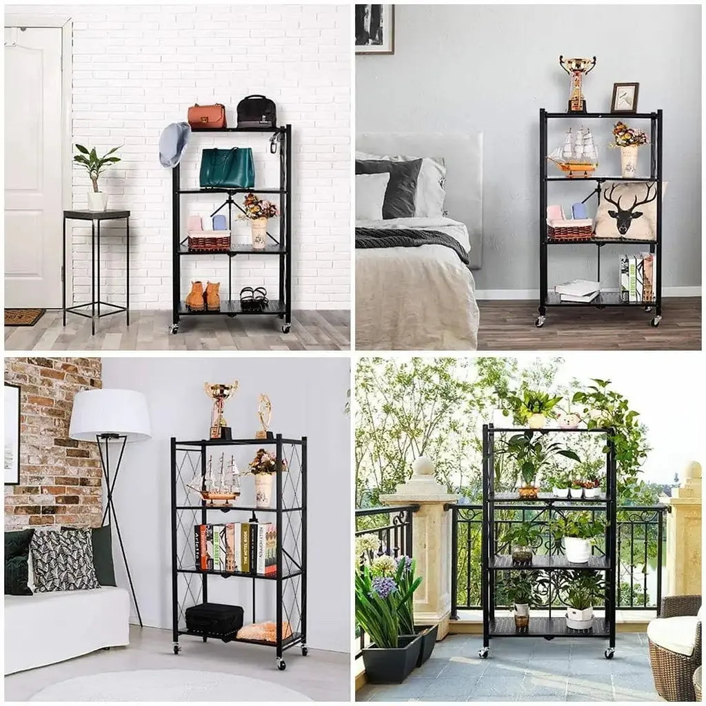 Стеллаж Wall Sticker SW-00002098 мобильный четырехъярусный универсальный раскладной из нержавеющей стали 126х72х34 см черный - фото 7