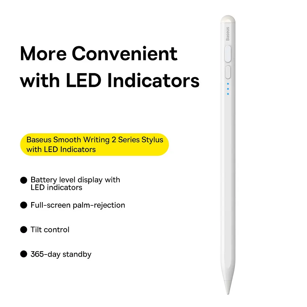 Стилус Baseus Stylus Smooth Writing Stylus with LED Indicators Active SXBC060402 белый - фото 5