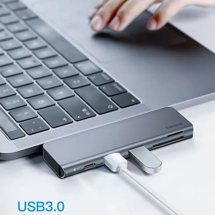 USB-хаб Baseus Harmonica Five-in-one HUB Adapter Grey (CAHUB-K0G) [72625] - фото 5