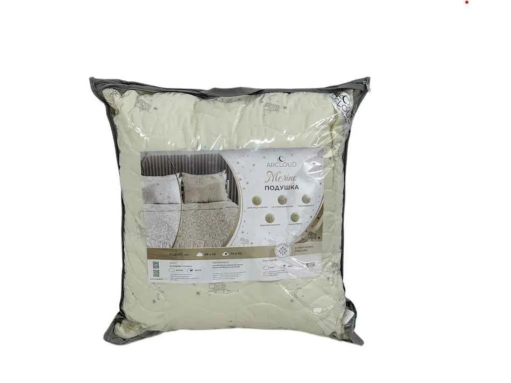 Подушка ARCLOUD силікон MERINO BEIGE 274 мікрофібра, сірий 10мм холофайбер (1000г) з кутиком, сумка р.70*70 - фото 2