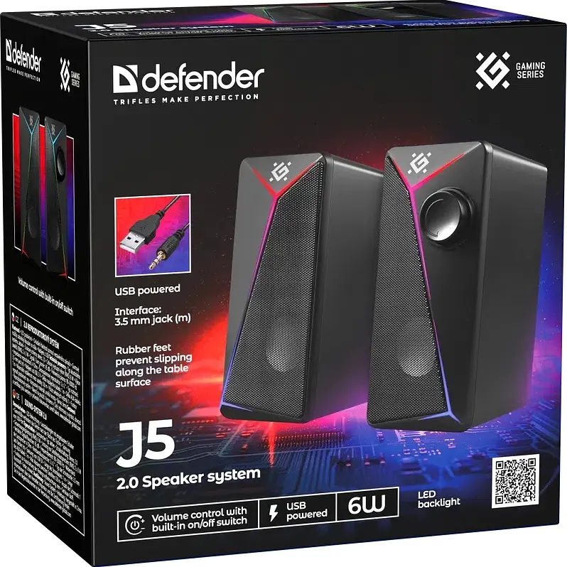 Акустична система 2.0 Defender J5, 6Вт, підсвітка, USB, чорна - фото 7