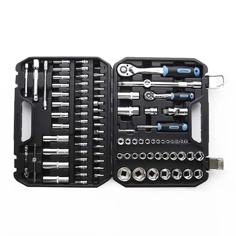 Набір насадок та інструментів Apro з тріскачкою CrV 1/4" 1/2" 90T 94 шт. 30412 - фото 2