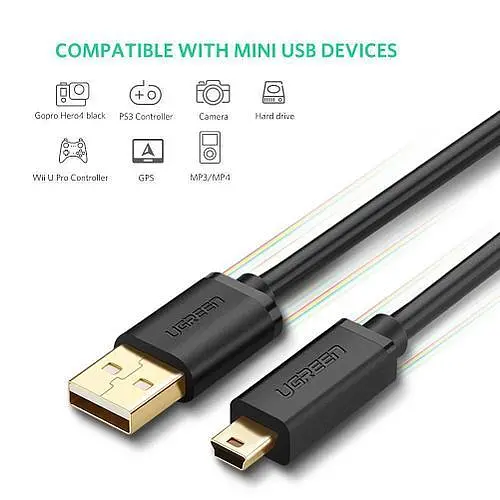 Кабель для передачі даних UGREEN US132 USB 2.0 Male to Mini 5 Pin Male 2 м чорний 30472 - фото 2