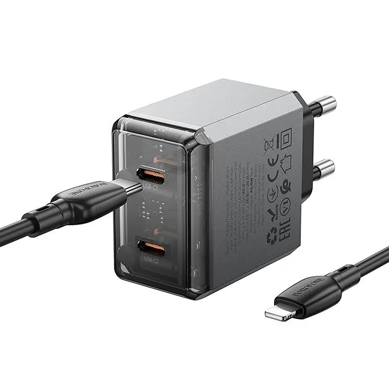 МЗП BN21 Lena PD40W+QC3.0 (2USB-C) + кабель Type-C to Lightning Metal gray Borofone teh0029627 - фото 4