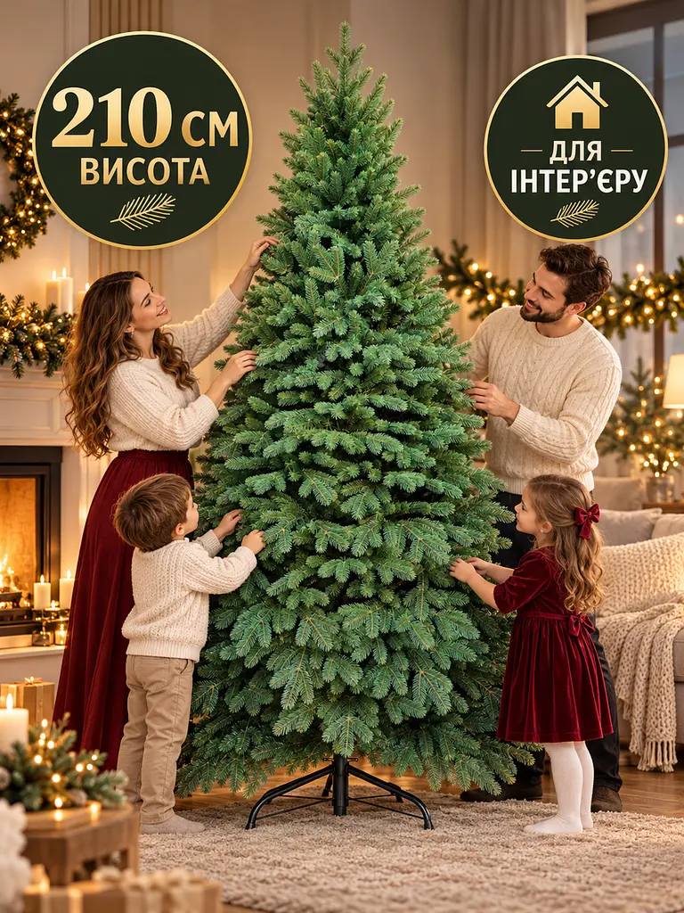 Лита штучна ялинка РЗ21 Кришталь 210 см з густою хвоєю на металевій підставці, зелена (49676492) - фото 8