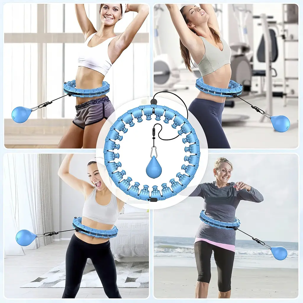 Спортивный массажный хулахуп для талии Hoola Hoop, обруч для фитнеса синий, с утяжелением 24 секции - фото 3