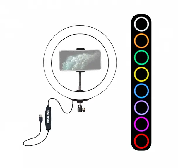 Кільцева LED лампа 26см 15W RGB 8 кольорів для фотографів блогерів тиктокерів візажистів SOFT RING LIGHT MG26 - фото 2