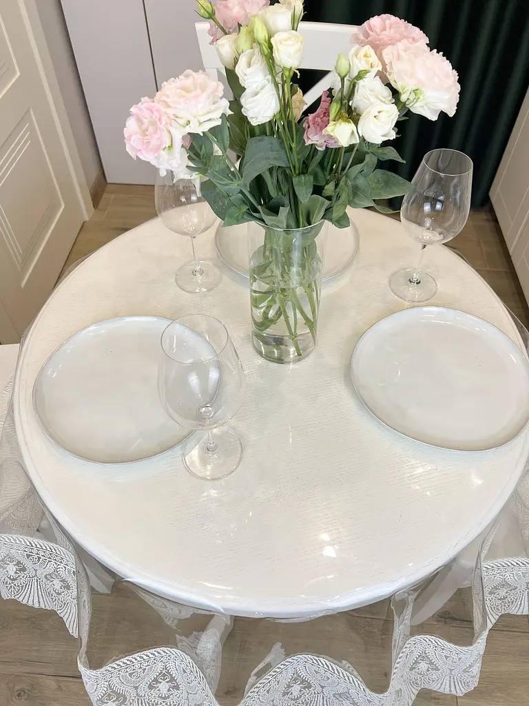 Силиконовая скатерть с молочным кружевом Ришелье 15 см 400х170 см - фото 8