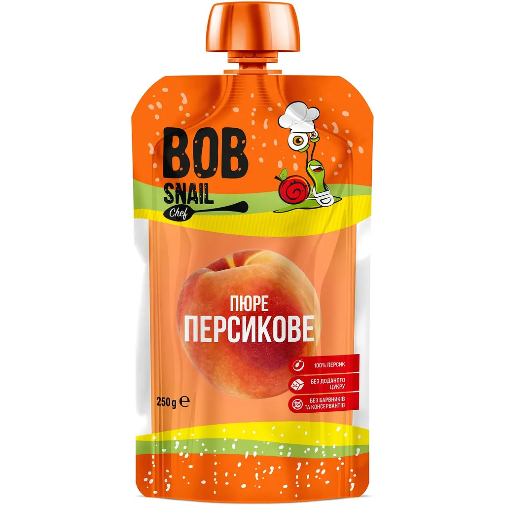Пюре фруктове Bob Snail Персик, пастеризоване 2.5 кг (10 шт. по 250 г) - фото 2
