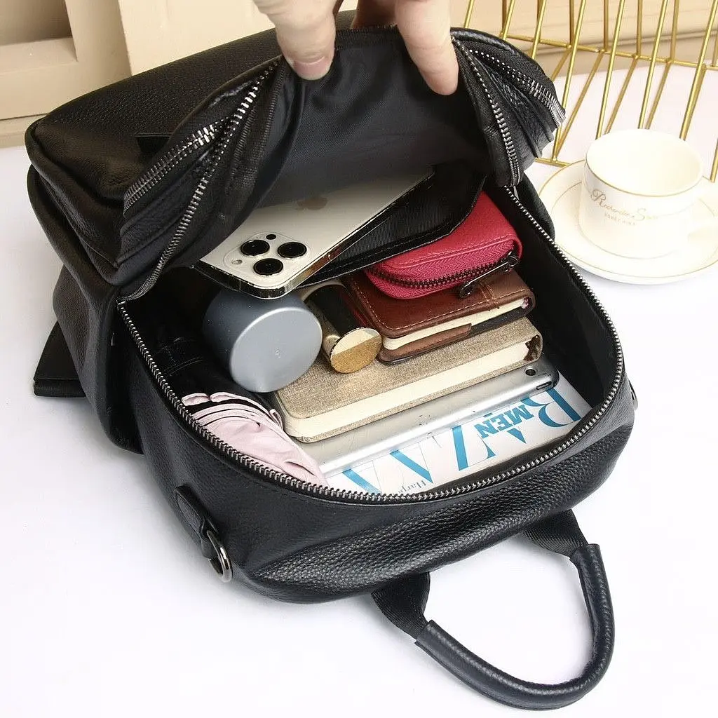 Стильний жіночий шкіряний рюкзак чорний міський 51124 Tiding Bag - фото 9