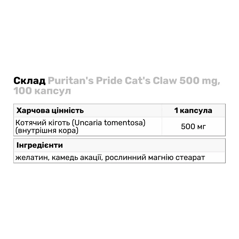 Натуральна добавка Puritan's Pride Cat's Claw 500 mg 100 капсул - фото 3