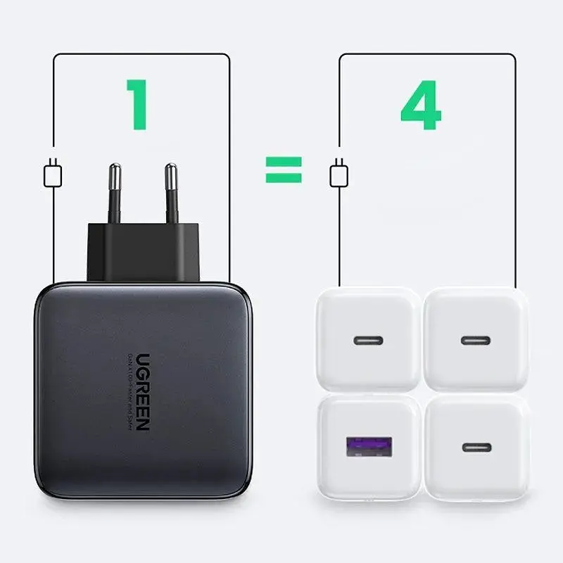 Зарядний пристрій 4xUSB 100W (3xUSB-C+USB-A) Gan Tech Fast GAN Charger чорний CD226 Ugreen (40747) - фото 2