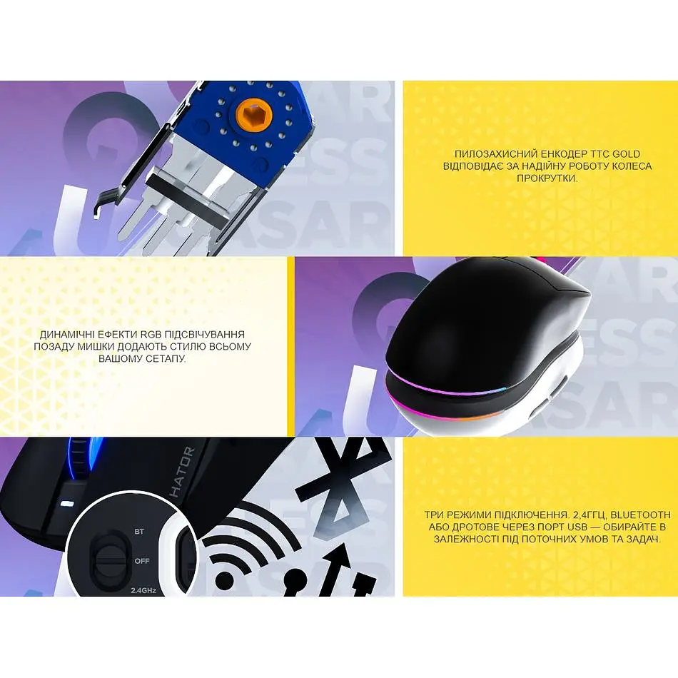 Ігрова миша HATOR HTM-730 Quasar3 Wireless ESports Gaming 12000dpi 35G Black - фото 8