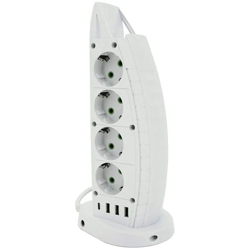 Мережевий фільтр-подовжувач Voltronic F-14, 8 розеток EU + 3xUSB + Type-C, 2 м, 3×0,75 мм, 2500 Вт, білий - фото 2