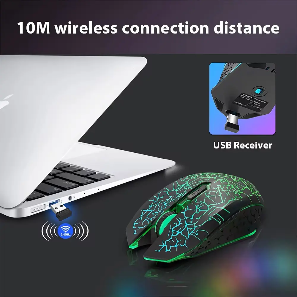 Безпровідна ігрова мишка Qukam RGB підсвічування USB Charge з вбудованим акумулятором Black - фото 4
