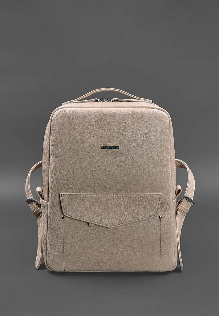 Кожаный женский городской рюкзак на молнии Cooper светло-бежевый флотарь - фото 3