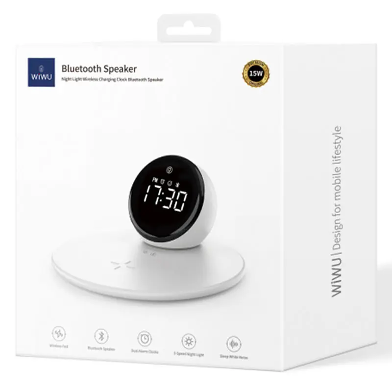БЗП Wi-W017 15W Wireless Charger+Digital Alarm+Bluetooth Speaker White Wiwu teh0029879 - фото 6