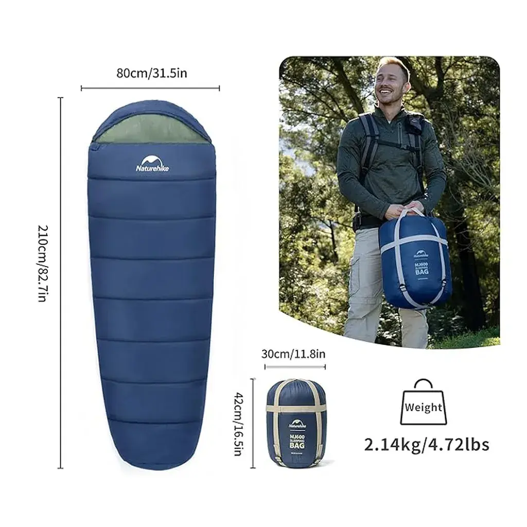 Спальний мішок Naturehike з капюшоном MJ600 CNK2300SD014, темно-блакитний (6976507663977) - фото 2