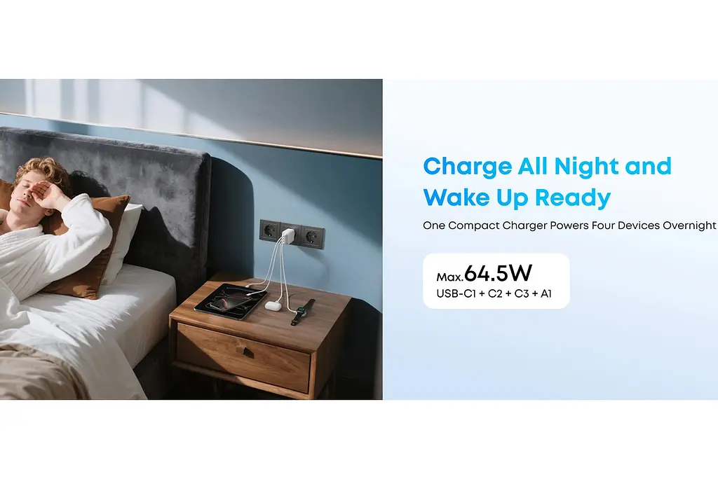 Зарядний пристрій Anker A121-CG11 GAN Charger 70 W, 3xUSB-C, 1xUSB-A, Black - фото 9