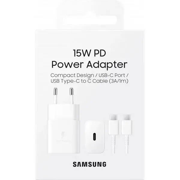Мережевий зарядний пристрій Samsung 15W PD + Cable USB-C to USB-C White [EP-T1510XWEGEU] [65028] - фото 5