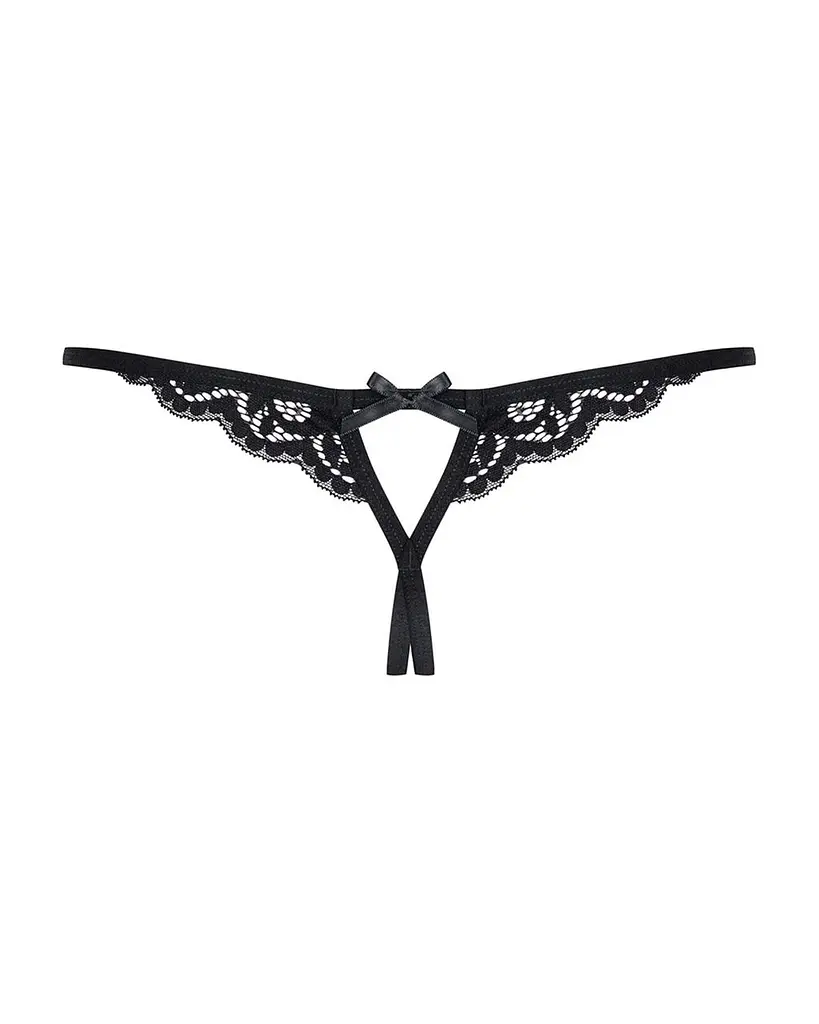 Кружевные танга с двумя отверстиями Obsessive 831-THC-1 crotchless thong S/M - фото 6