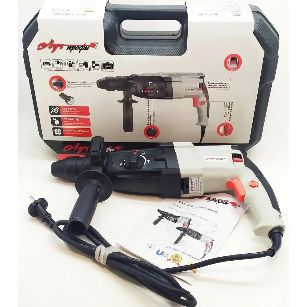 Перфоратор прямой Луч Профи ПЕЛ-1500 ДФР SDS-plus кейс 5 Дж 1500 Вт 5000 уд/мин 30412 - фото 2