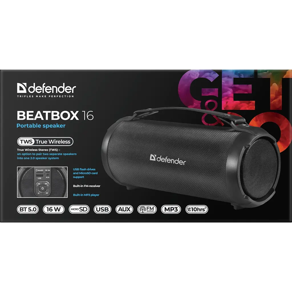 Акустична система Defender 1.0 Beatbox 16 16Вт, BT/FM/TF/USB/AUX/TWS - фото 4