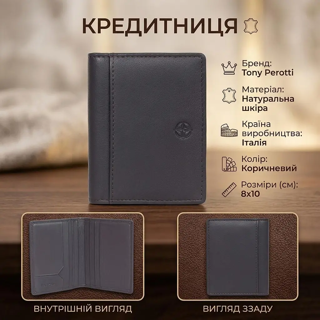 Кредитниця Tony Perotti натуральна шкіра Cortina 5046 moro (90169) Коричнева - фото 3