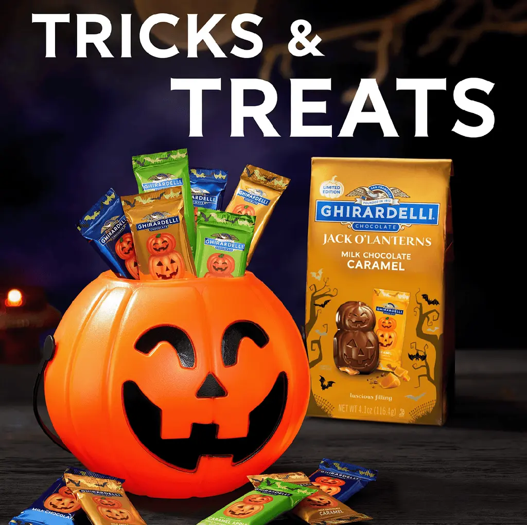 Шоколадні цукерки Ghirardelli Milk Chocolate Caramel Jack O' Lanterns 117.6г - фото 6